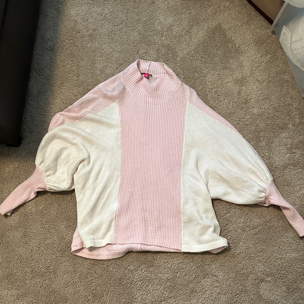 Vince Camuto Pink and Cream Cowl Sweater